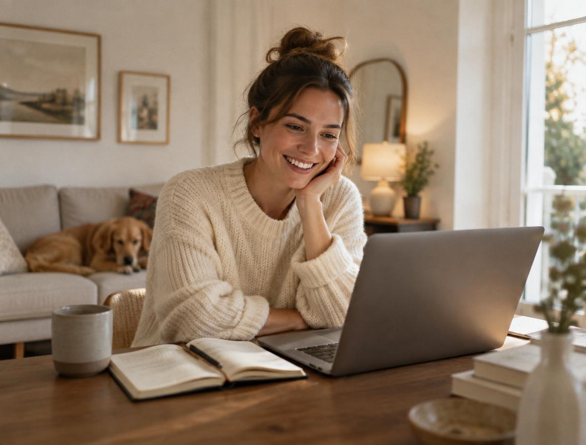 A mom joining a live AI coaching session from home
