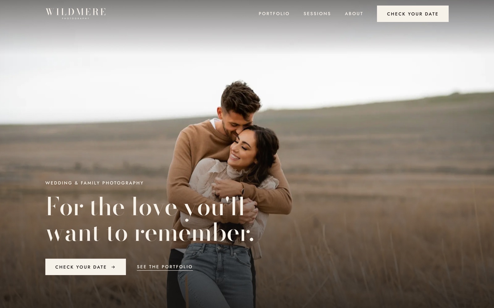 A website built with the course: the Wildmere Photography sample site with a couple in a golden field